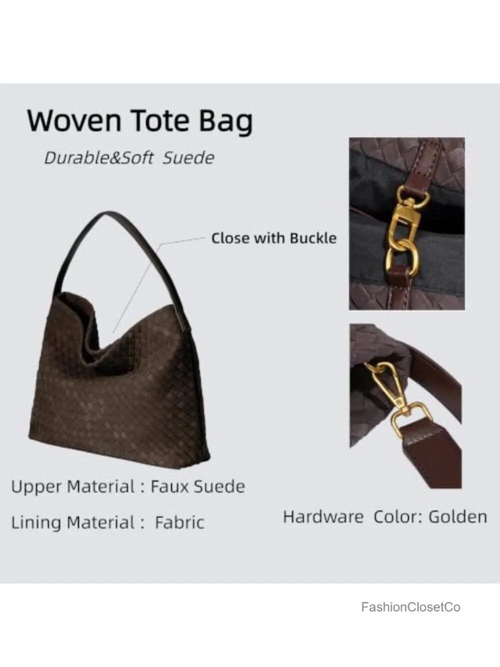 Faux Suede Woven Hobo Bag Slouchy Shoulder Tote Handmade Buckle Closure